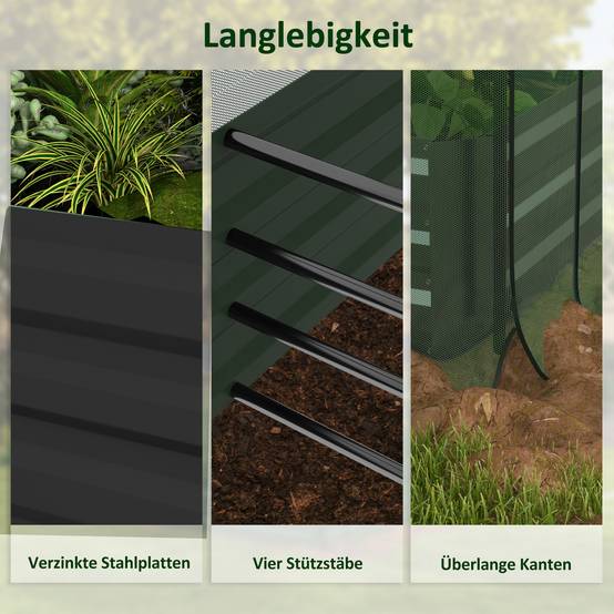 Potager métal avec filet anti-oiseaux pare-soleil fond ouvert 230x110x110cm gris - ComfortXL Outdoor Living - Image 9