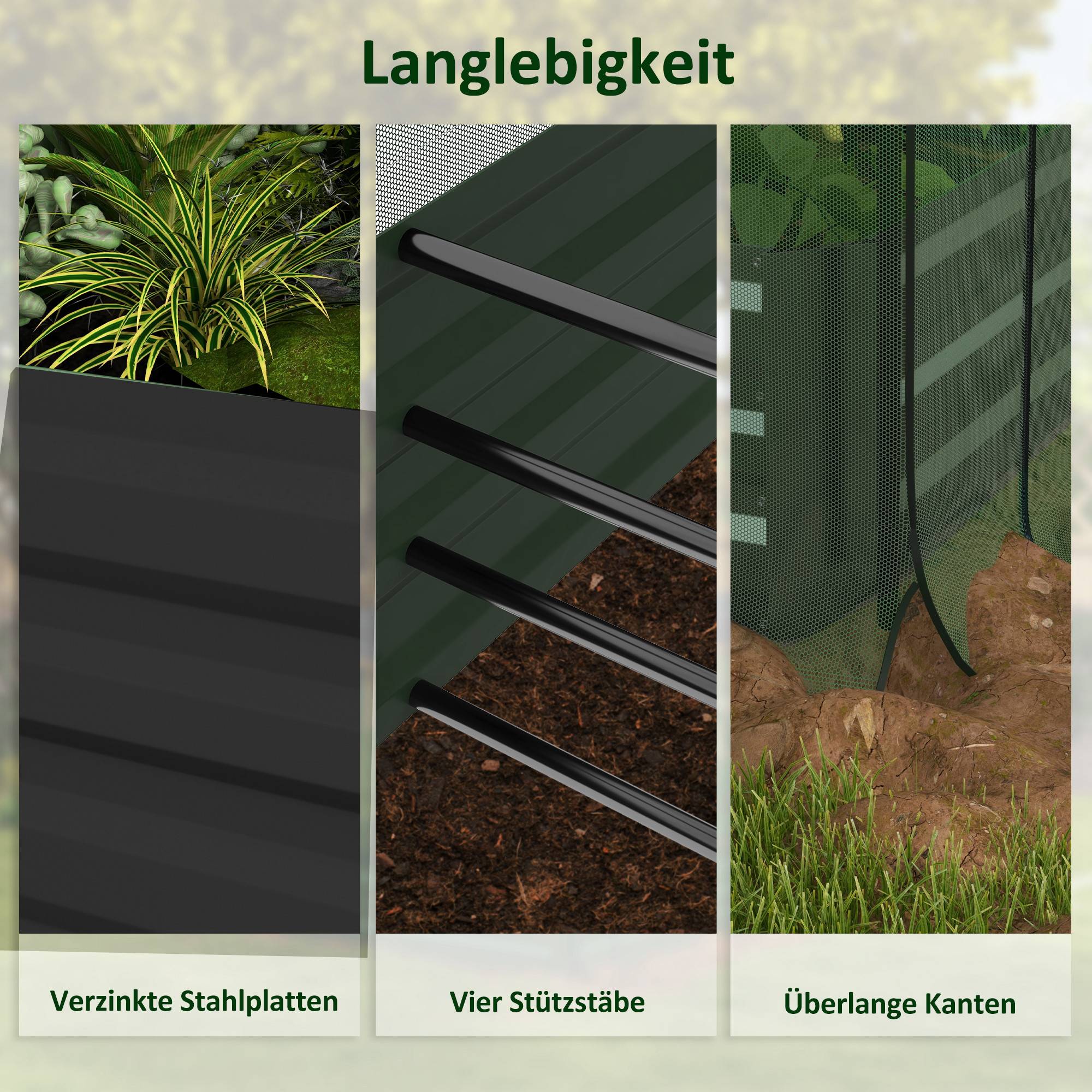 Potager métal avec filet anti-oiseaux pare-soleil fond ouvert 230x110x110cm gris - ComfortXL Outdoor Living - Image 9