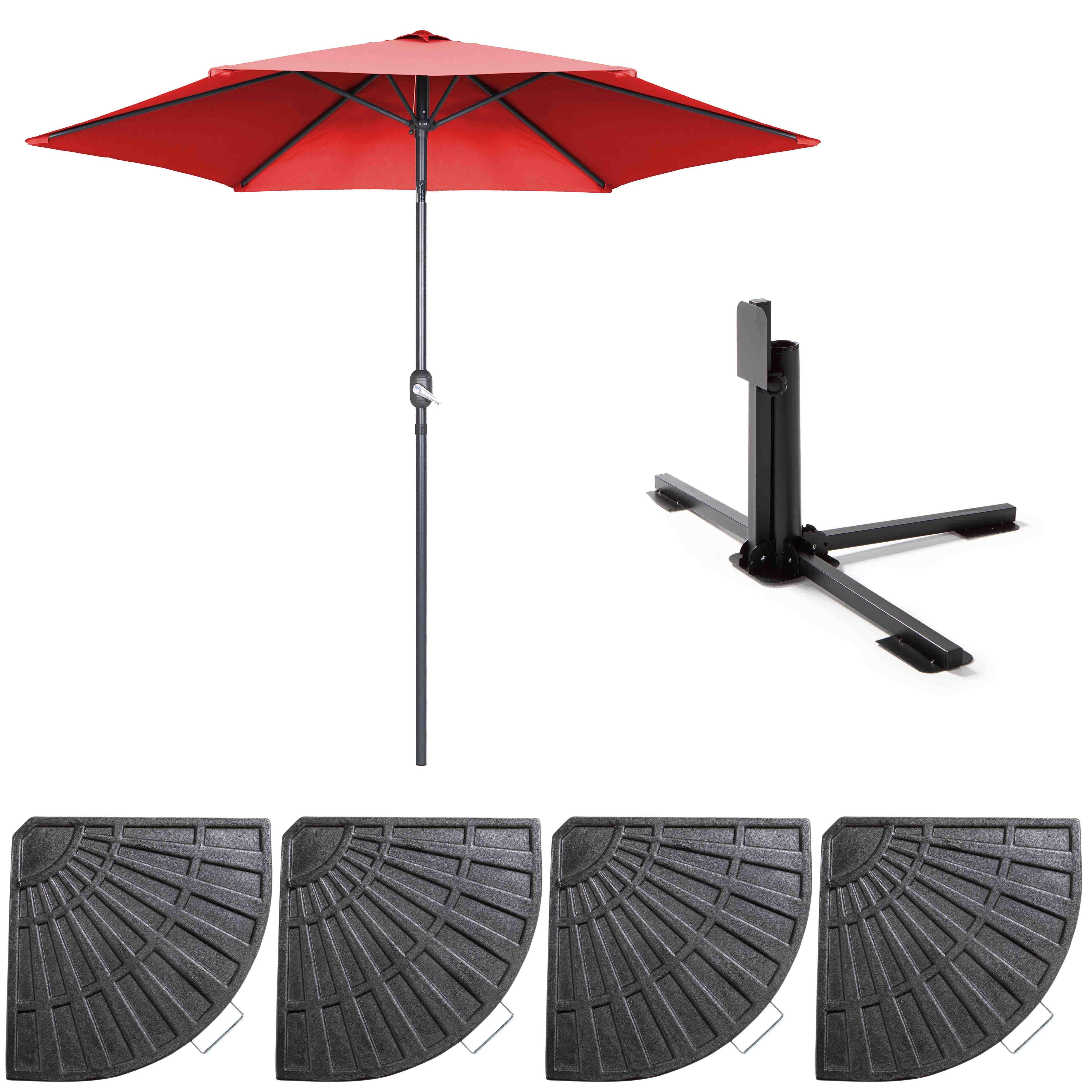 Oviala - Parasol droit inclinable 3m et 4 dalles lestées aluminium rouge Matera - Oviala - Image 2