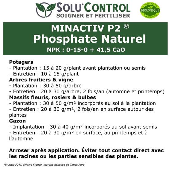 SOLU’CONTROL - 250 g de Minactiv P2® – Engrais phosphate naturel – Avec Calcimer® marin et stimulateur microbien – Racines solides, gazon dense - Image 3