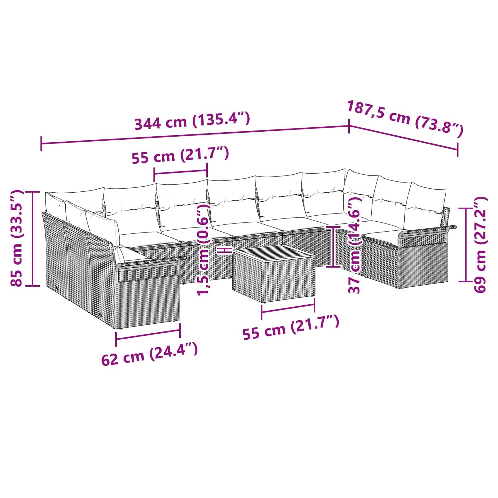Vidaxl - Ensemble de canapé de jardin avec coussin 11 pcs Noir polyrotin vidaXL 3347382 - Image 3