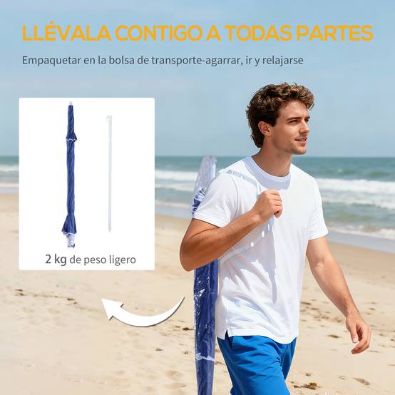 Parasol de plage 2 en 1 avec 2 panneaux latéraux, auvent portable anti-UV avec sac de transport, Ø 210 x 222 cm, bleu - Image 10