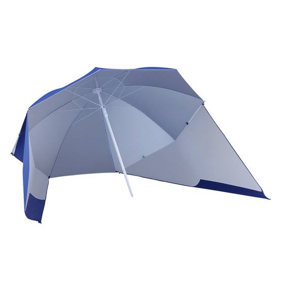 Parasol de plage 2 en 1 avec 2 panneaux latéraux, auvent portable anti-UV avec sac de transport, Ø 210 x 222 cm, bleu - Image 1