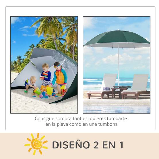 Parasol de plage 2 en 1 avec 2 panneaux latéraux, auvent portable anti-UV avec sac de transport, Ø 210 x 222 cm, bleu - Image 9
