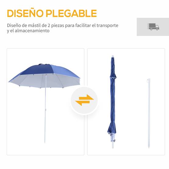 Parasol de plage 2 en 1 avec 2 panneaux latéraux, auvent portable anti-UV avec sac de transport, Ø 210 x 222 cm, bleu - Image 7