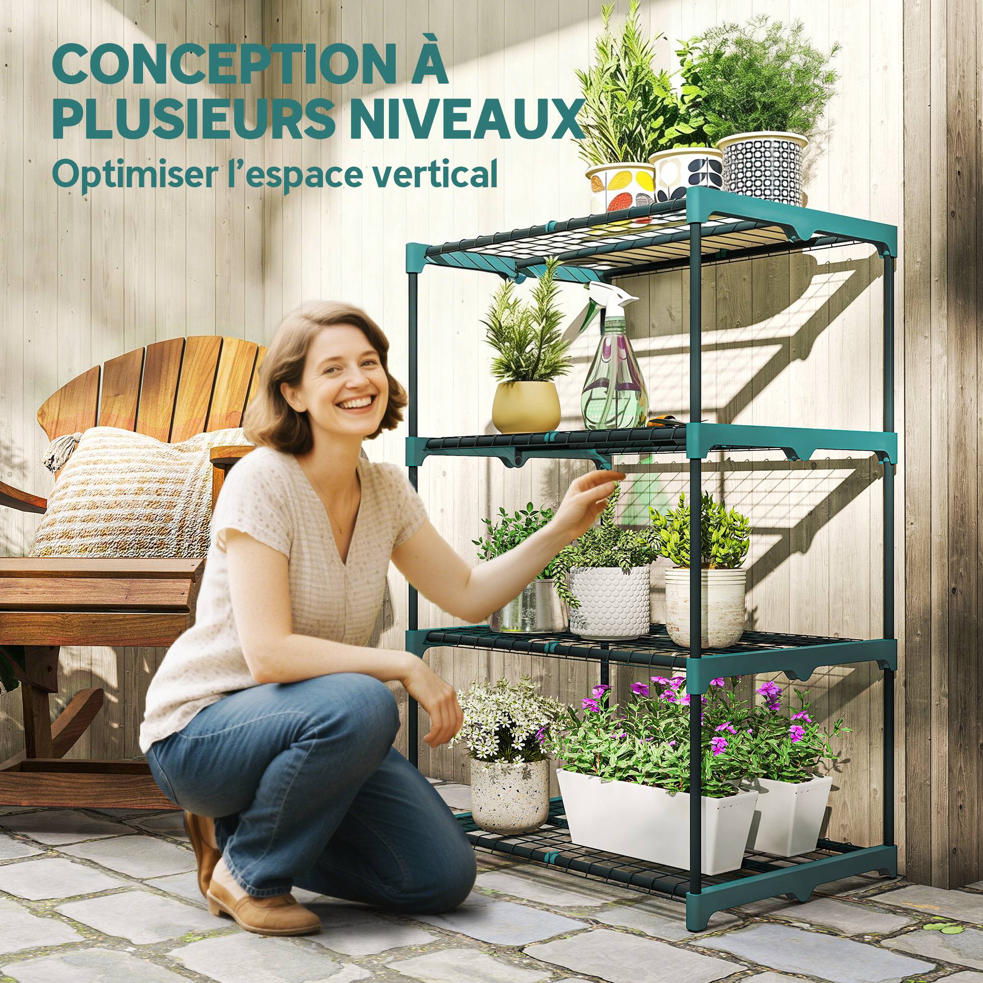 Outsunny - Étagère à fleurs 4 niveaux - cadre en acier - pour jardin balcon salon - 67 x 49 x 105 cm - vert - Outsunny - Image 7