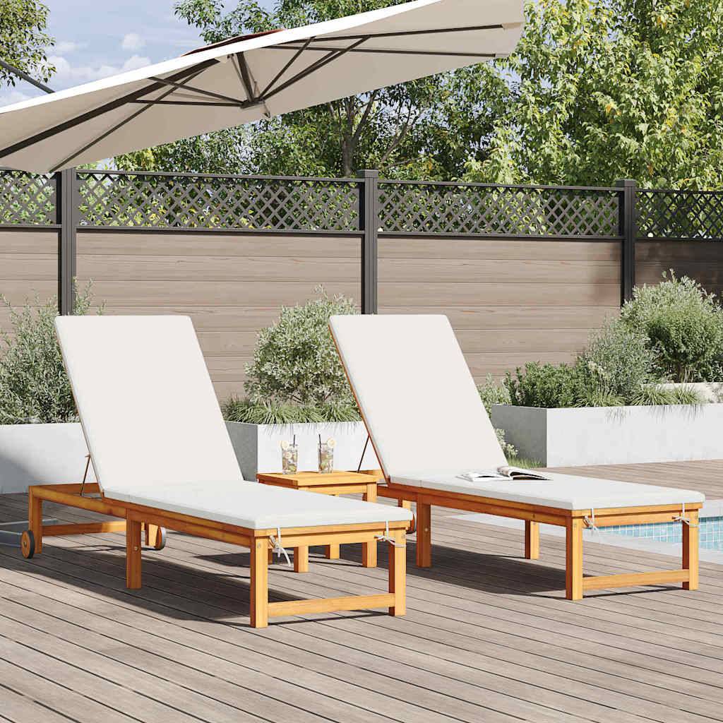 2 pcs Transat | Bain de soleil | Chaise longue Marron 202 x 53 x 89 cm Bois d'Acacia Massif - Image 3