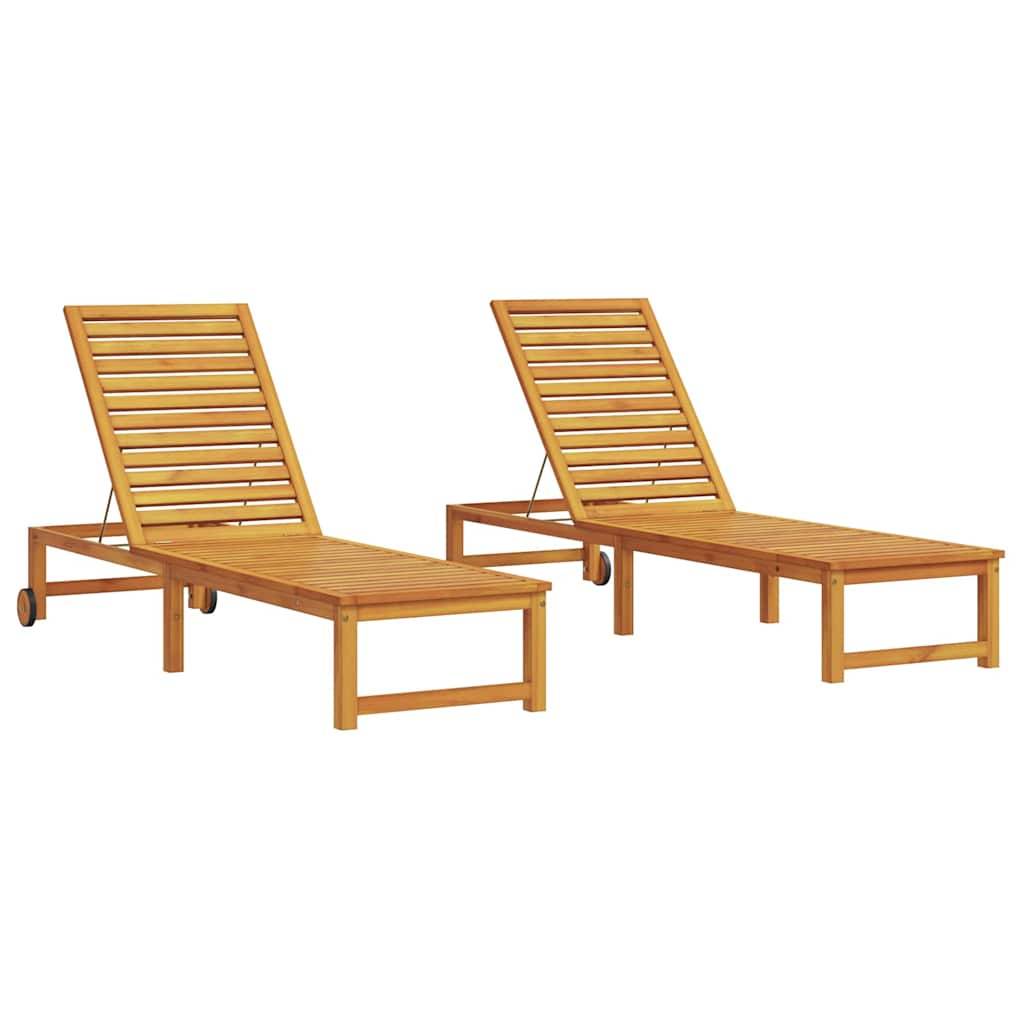 2 pcs Transat | Bain de soleil | Chaise longue Marron 202 x 53 x 89 cm Bois d'Acacia Massif - Image 1