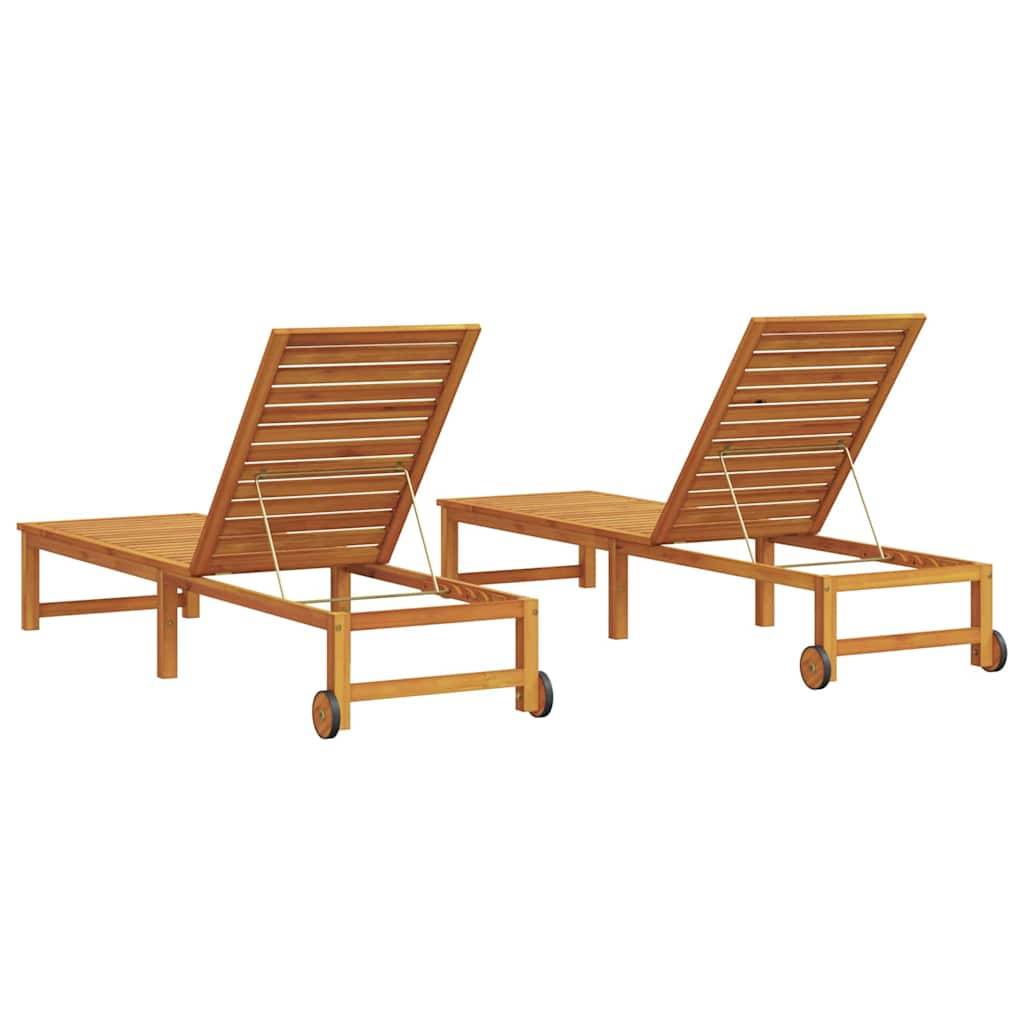 2 pcs Transat | Bain de soleil | Chaise longue Marron 202 x 53 x 89 cm Bois d'Acacia Massif - Image 5