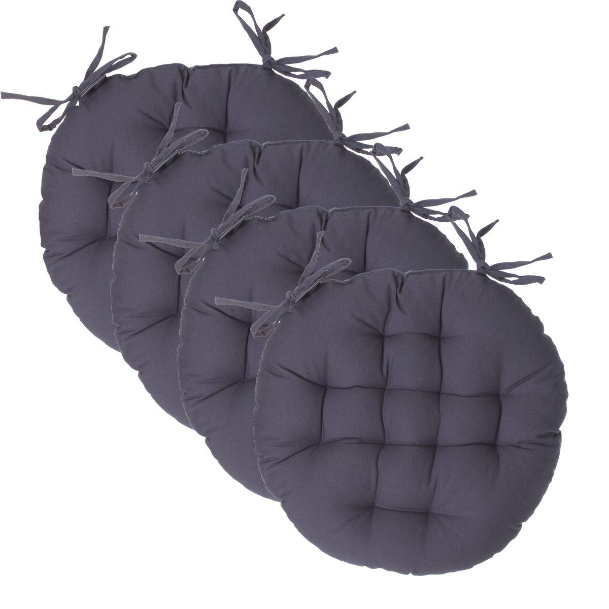 Lot de 4 Galettes de chaise en Coton Gris foncé D 38 cm - Image 1
