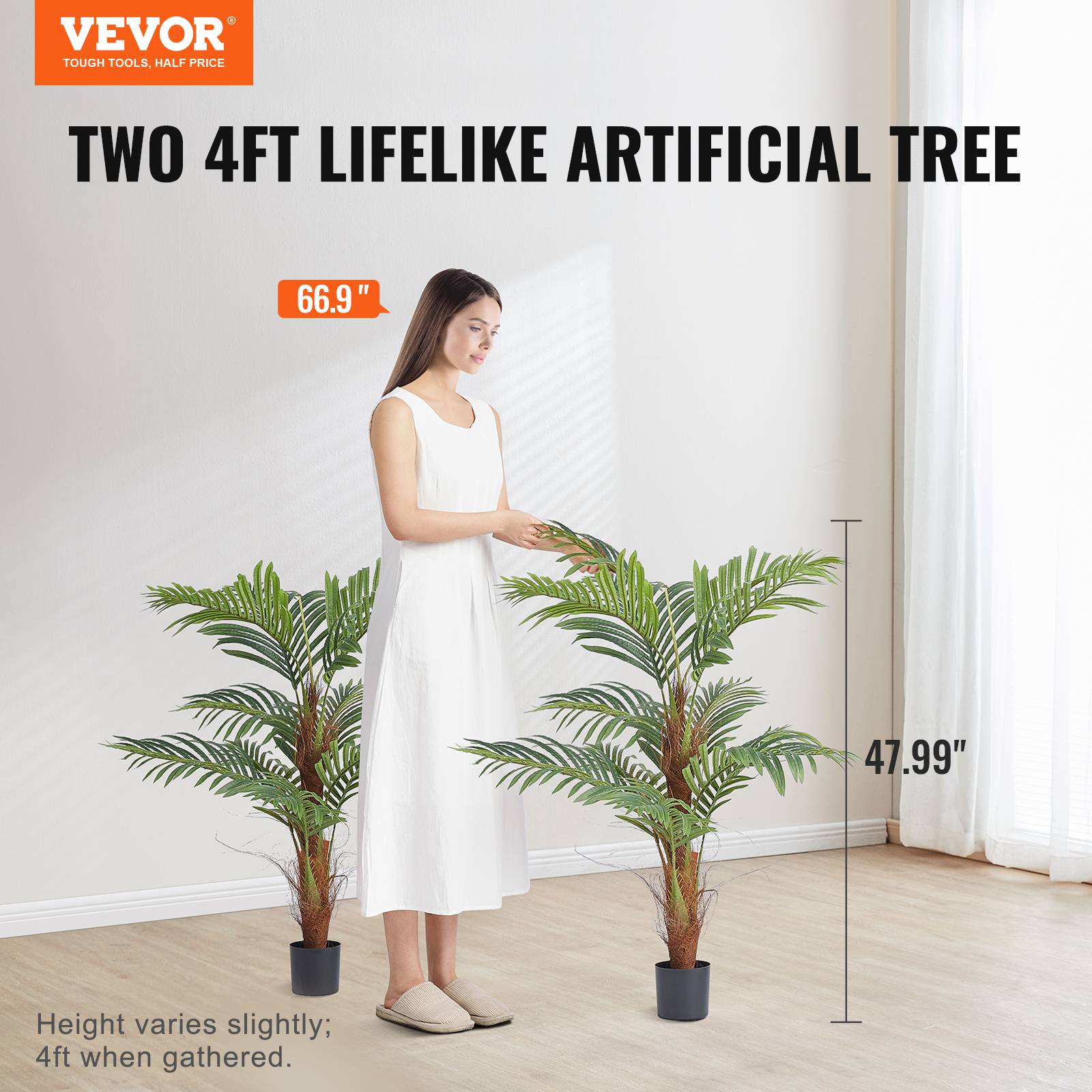 VEVOR Arbre artificiel palmier 1219 mm, 2 plantes PE, pot 127x113 mm. Décoration intérieur/extérieur. - Image 2