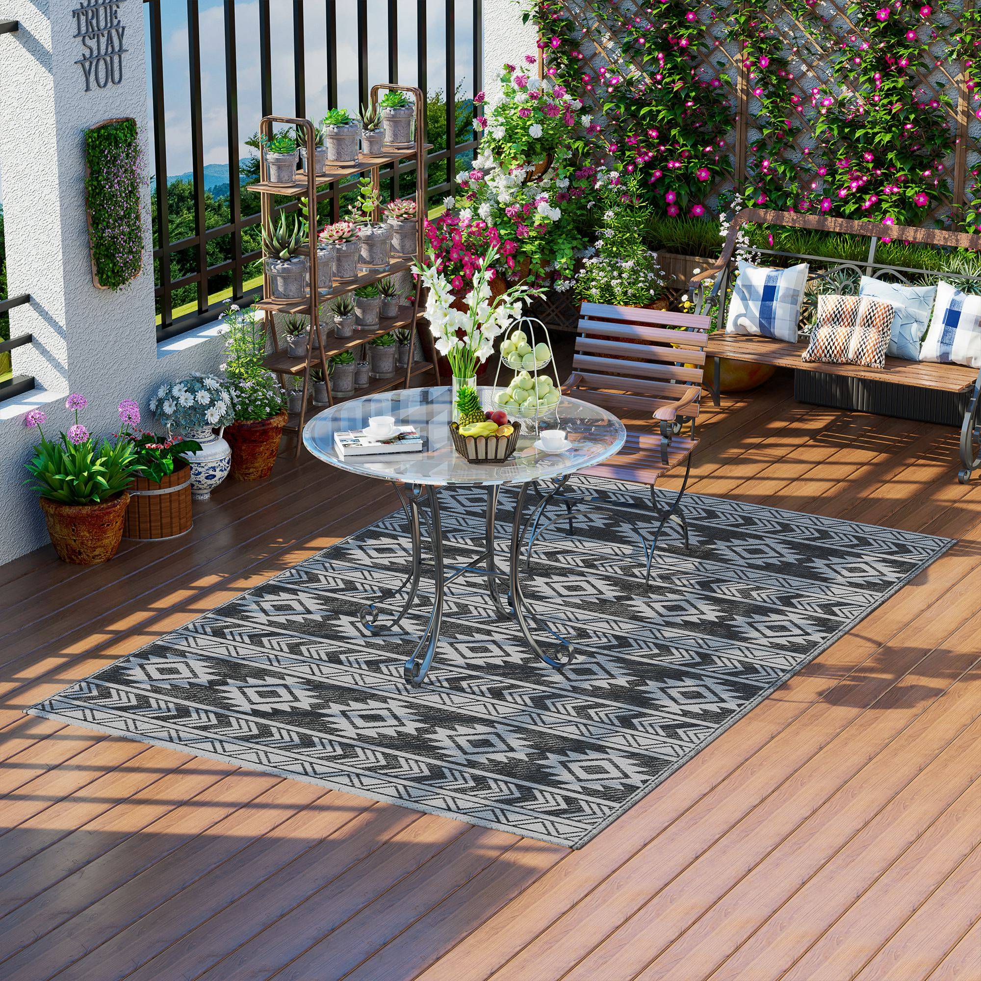 Tapis extérieur réversible Polypropylène Balcon terrasse Décoration 182x274cm Noir - ComfortXL Outdoor Living - Image 4