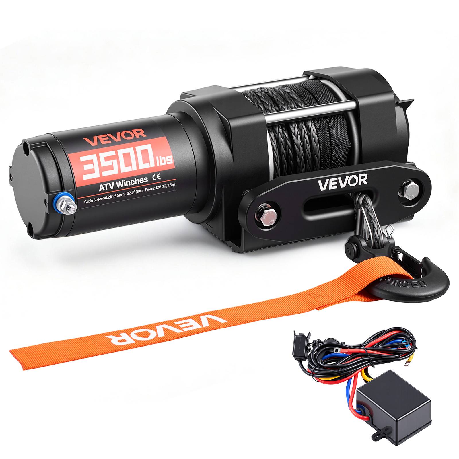 Vevor - VEVOR Treuil électrique 12 V 1 587 kg pour quad, corde synthétique 5,5 mm x 10 m, télécommande filaire 3 m, boîtier aluminium IP55.