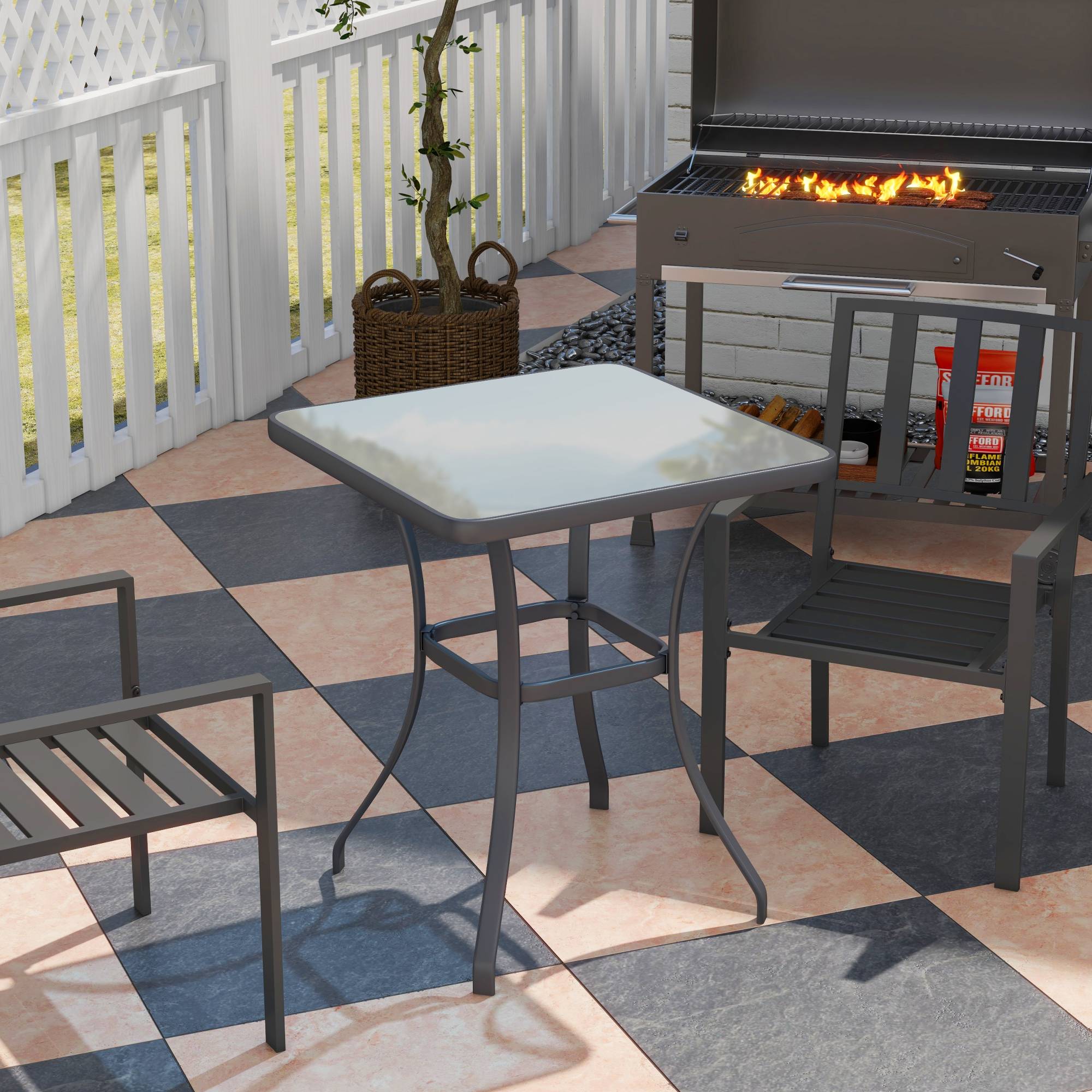 PANGIVO - Table de jardin carrée en métal et verre, noire, 68.5 x 68.5 x 84 cm - PANGIVO - Image 2