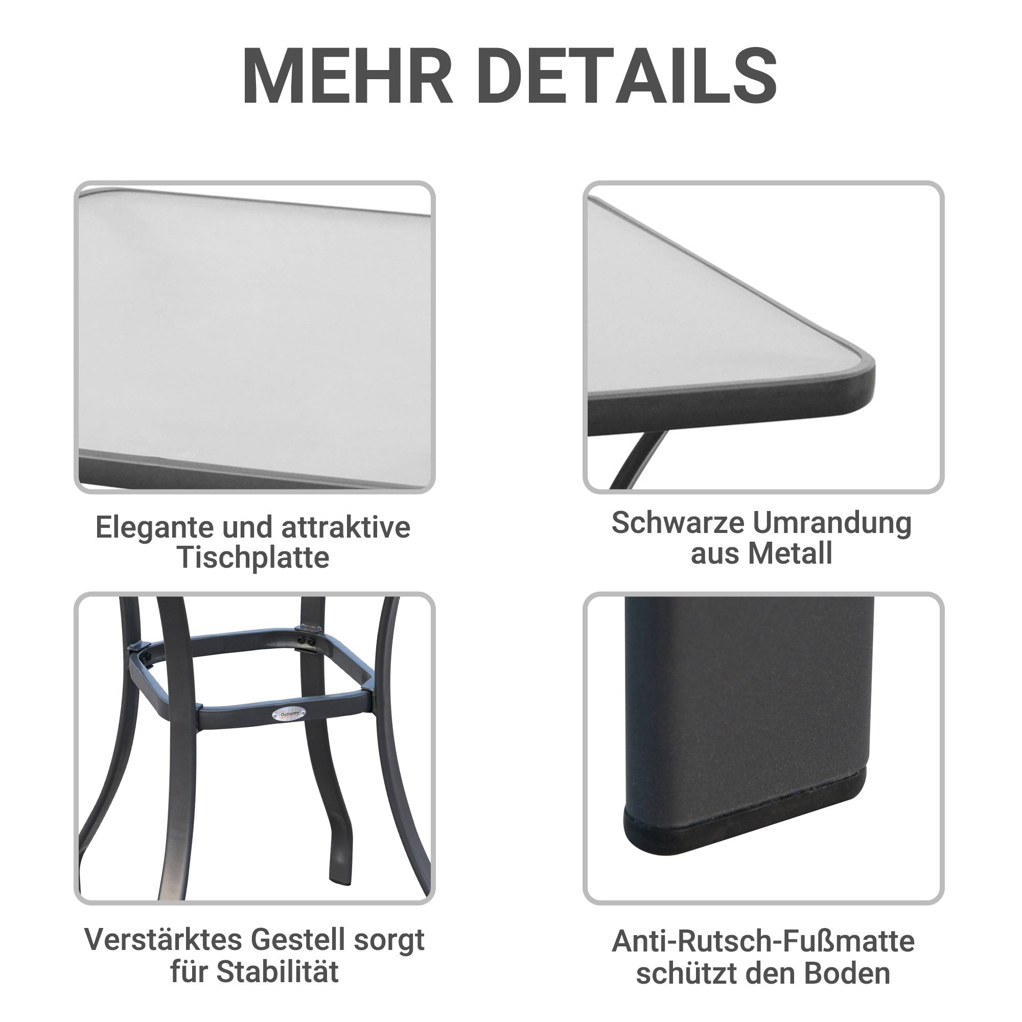 PANGIVO - Table de jardin carrée en métal et verre, noire, 68.5 x 68.5 x 84 cm - PANGIVO - Image 6