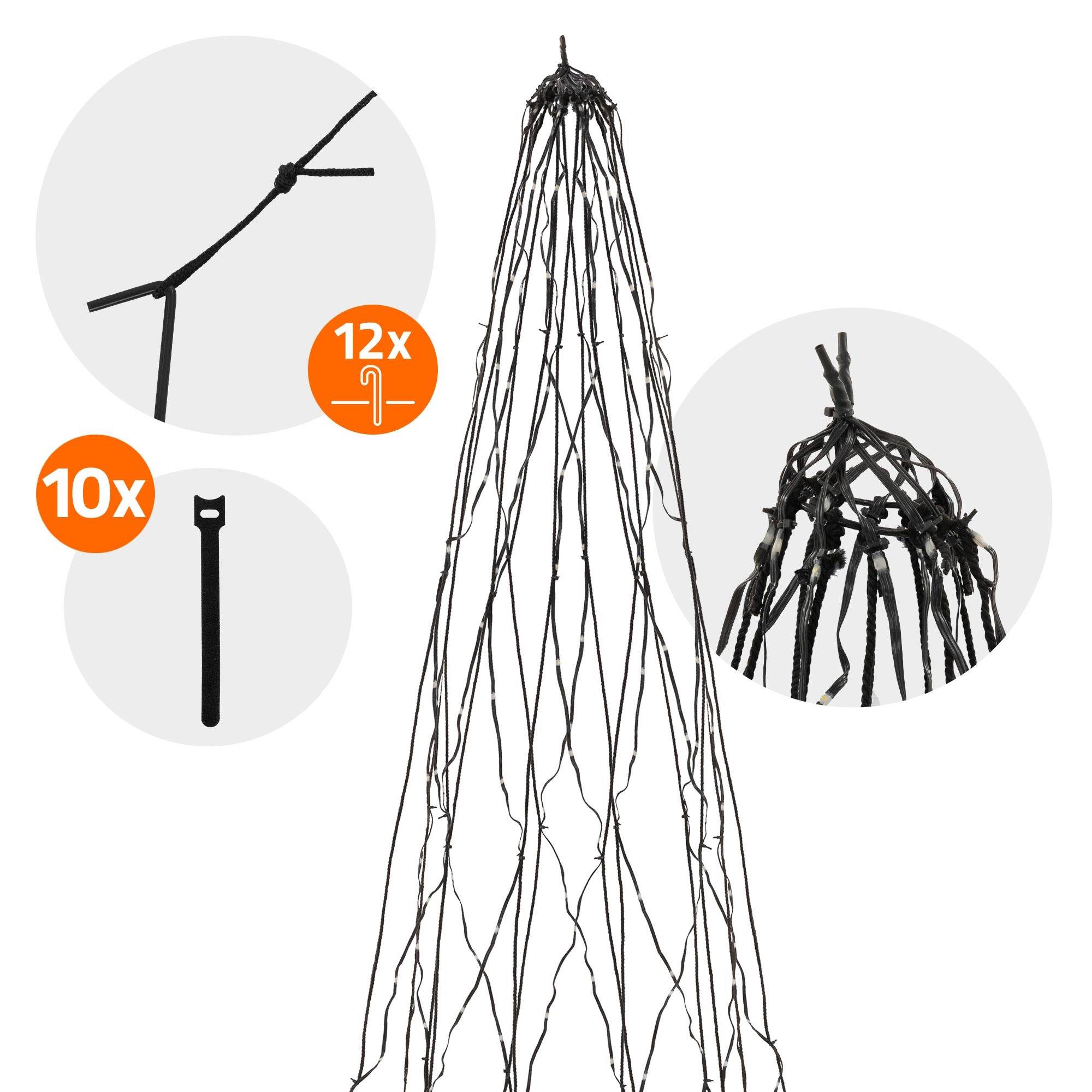 Ecd-Germany - Guirlande lumineuse LED pour mât forme sapin de Noël lumineux, 8 m, 1440 LEDs lumière blanc chaud, minuterie, 8 modes, avec télécommande, d'extérieur - Image 4