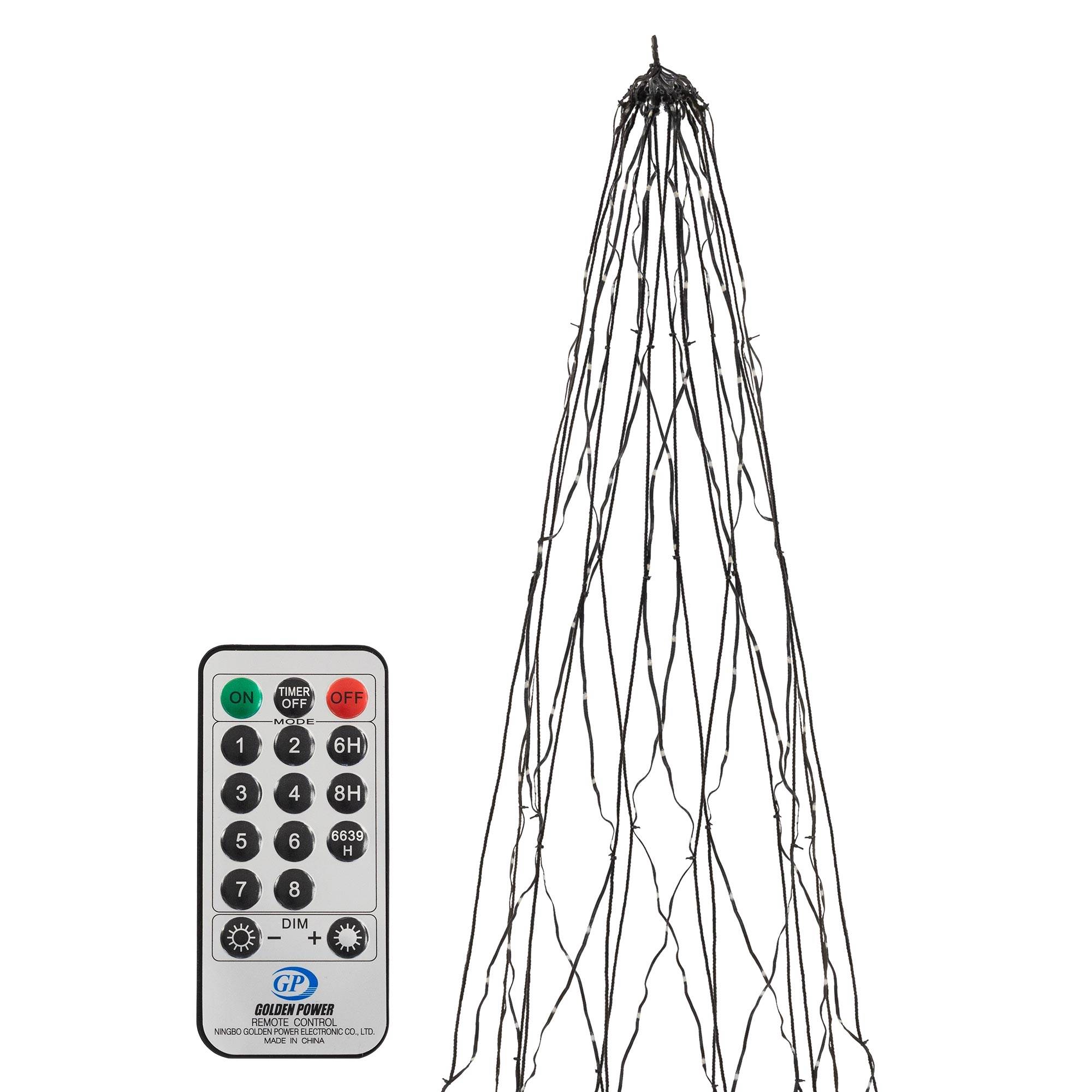 Ecd-Germany - Guirlande lumineuse LED pour mât forme sapin de Noël lumineux, 8 m, 1440 LEDs lumière blanc chaud, minuterie, 8 modes, avec télécommande, d'extérieur - Image 1
