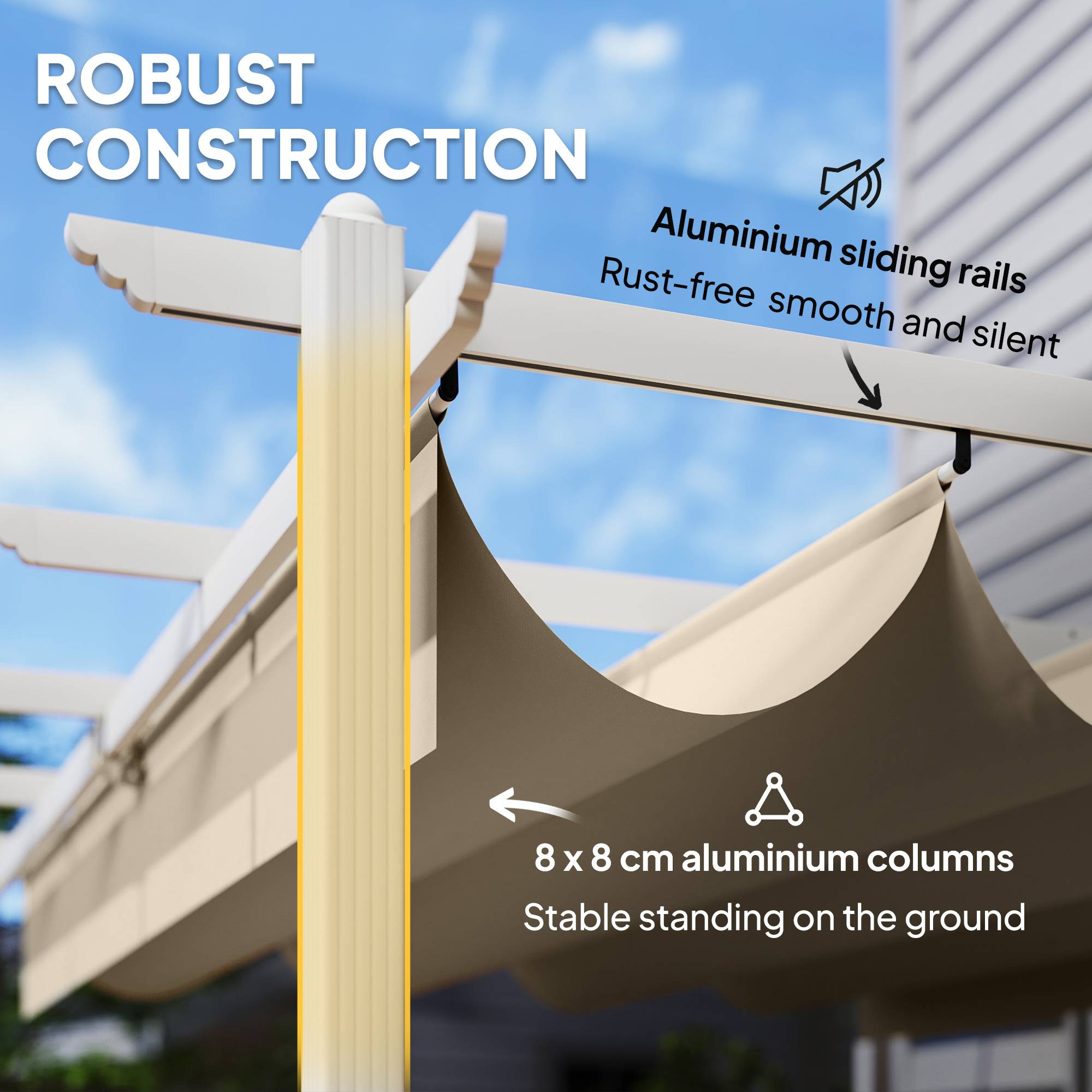 Outsunny - Pergola - tonnelle de Jardin toit rétractable avec toile coulissante magnétique - aluminium - 390x297x227cm - beige - Outsunny - Image 9
