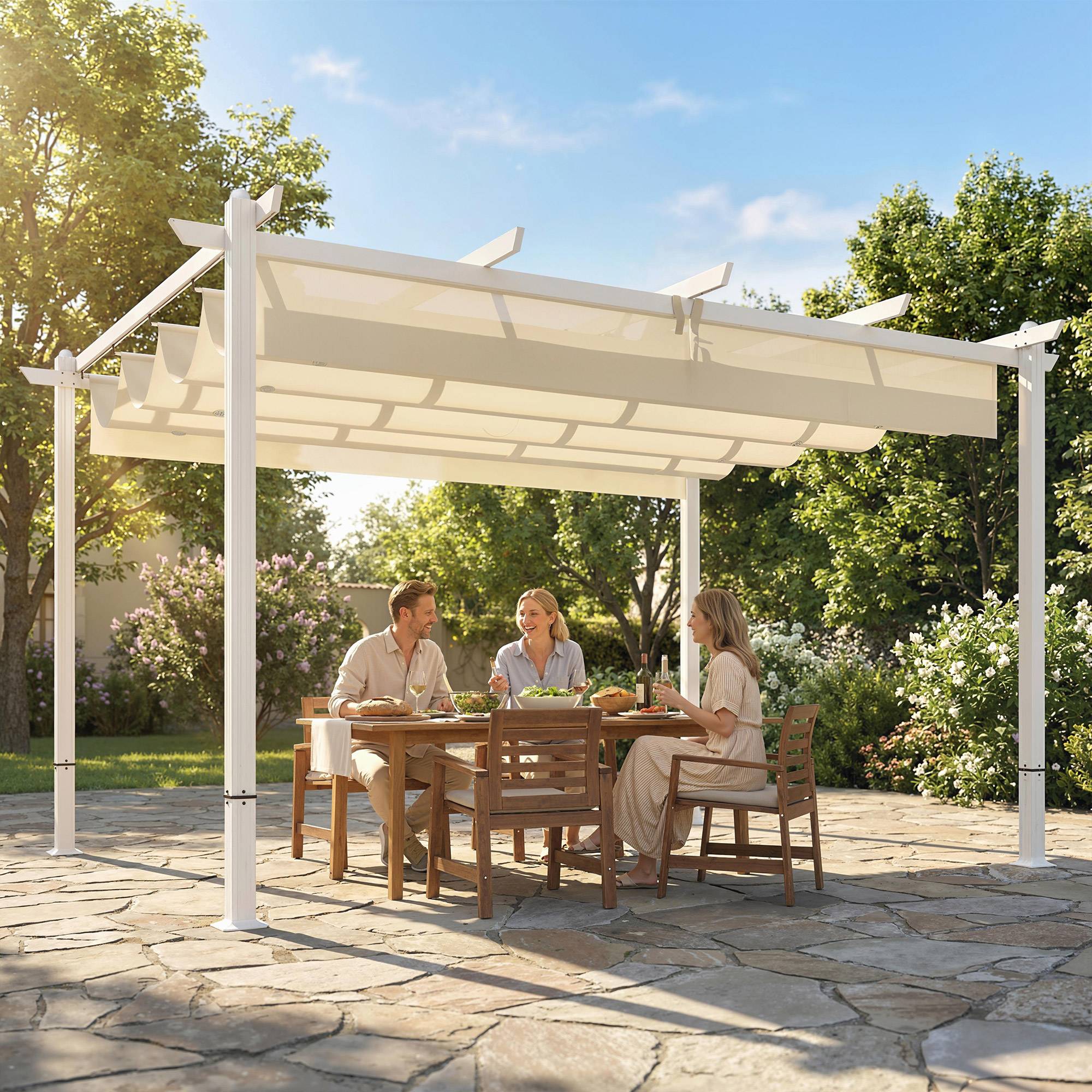 Outsunny - Pergola - tonnelle de Jardin toit rétractable avec toile coulissante magnétique - aluminium - 390x297x227cm - beige - Outsunny - Image 6