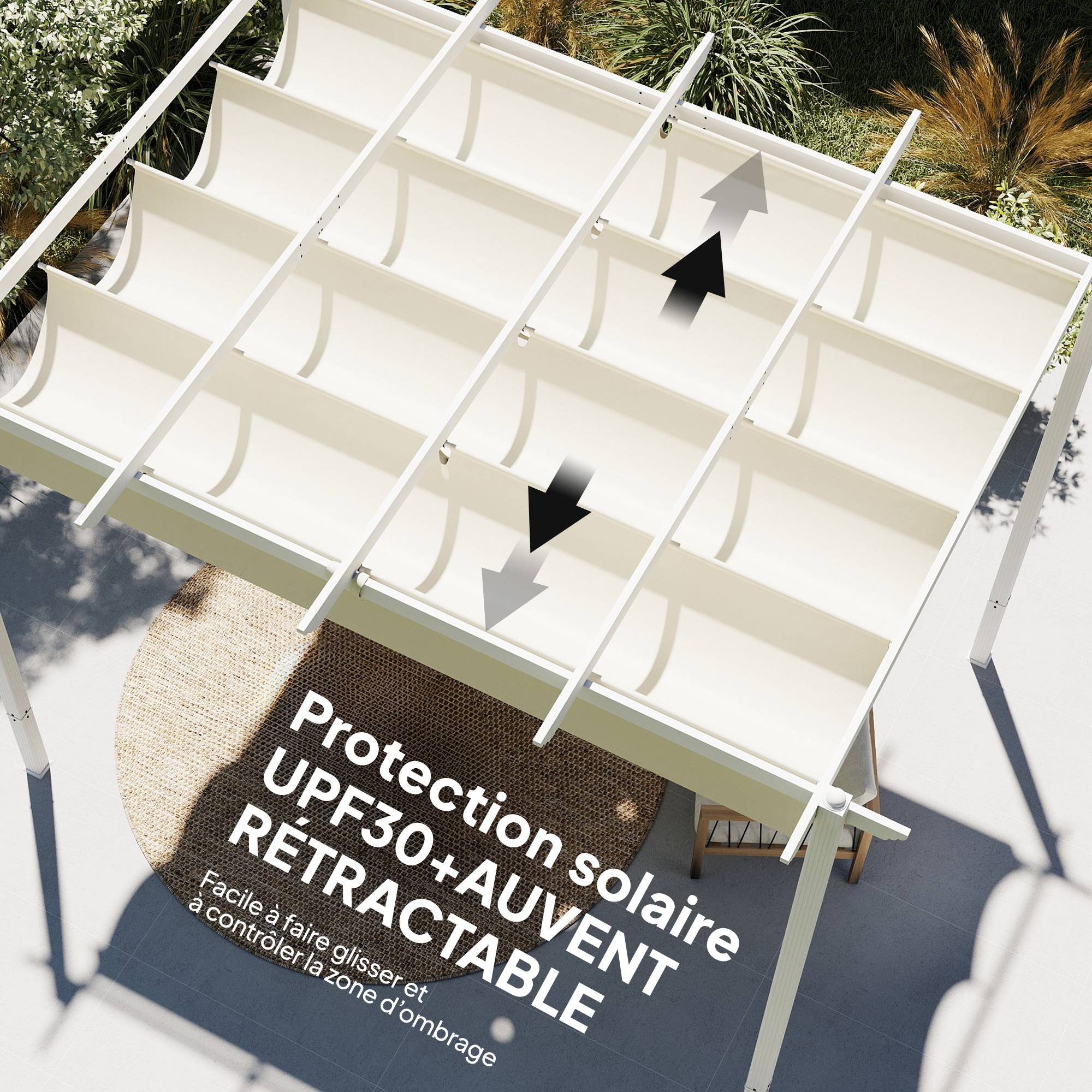 Outsunny - Pergola - tonnelle de Jardin toit rétractable avec toile coulissante magnétique - aluminium - 390x297x227cm - beige - Outsunny - Image 7