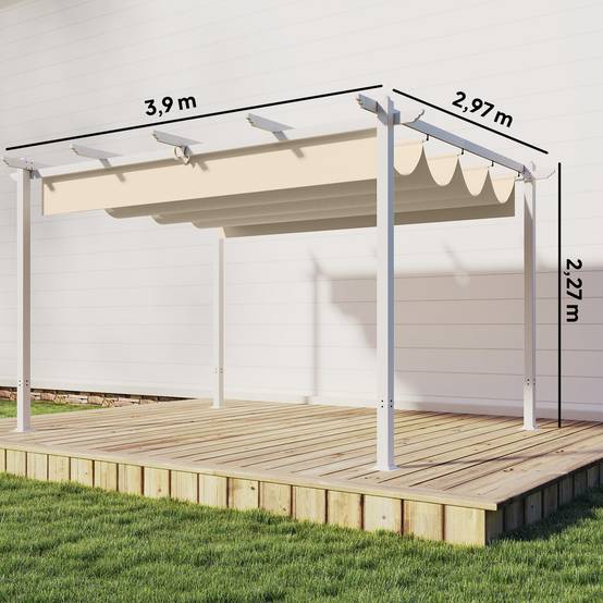 Outsunny - Pergola - tonnelle de Jardin toit rétractable avec toile coulissante magnétique - aluminium - 390x297x227cm - beige - Outsunny - Image 3