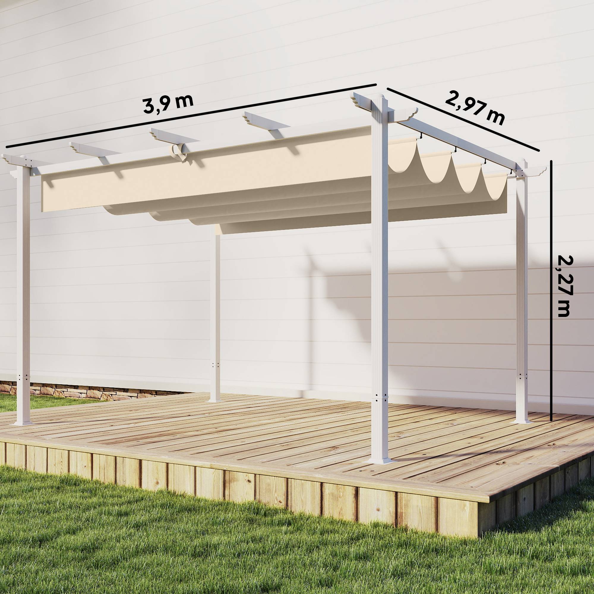 Outsunny - Pergola - tonnelle de Jardin toit rétractable avec toile coulissante magnétique - aluminium - 390x297x227cm - beige - Outsunny - Image 3