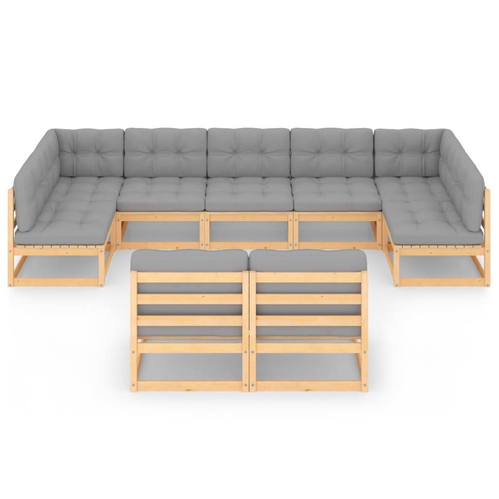 Helloshop26 - Salon de jardin meuble d'extérieur ensemble de mobilier 9 pièces avec coussins bois de pin massif - Image 2