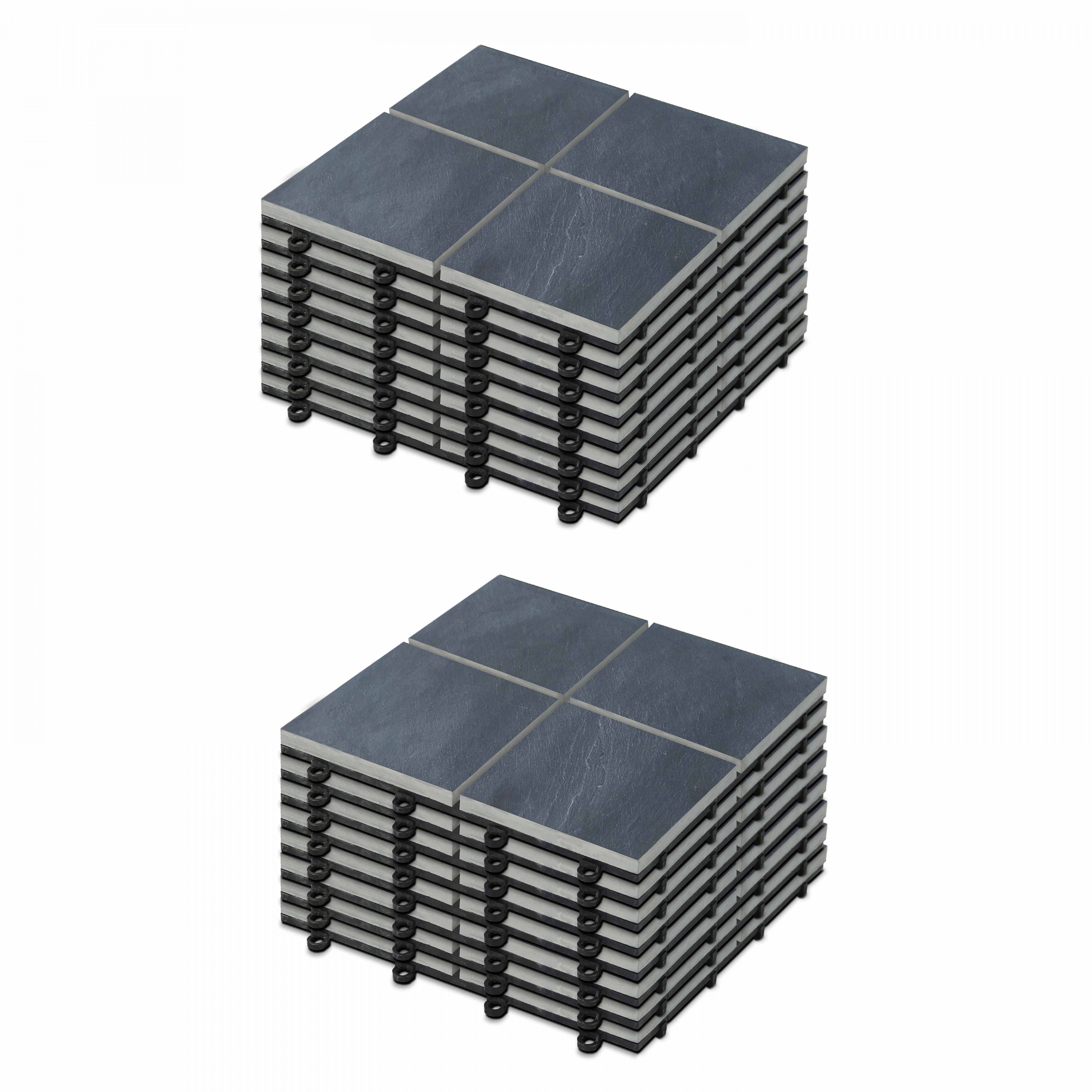 Oviala - Lot de 16 dalles clipsables en pierre noir Kobe - Oviala - Image 1