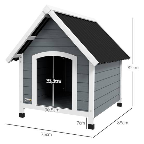 Niche extérieure bois massif pour chien abri surélevé plancher amovible 75x88x82cm gris - ComfortXL Outdoor Living - Image 5