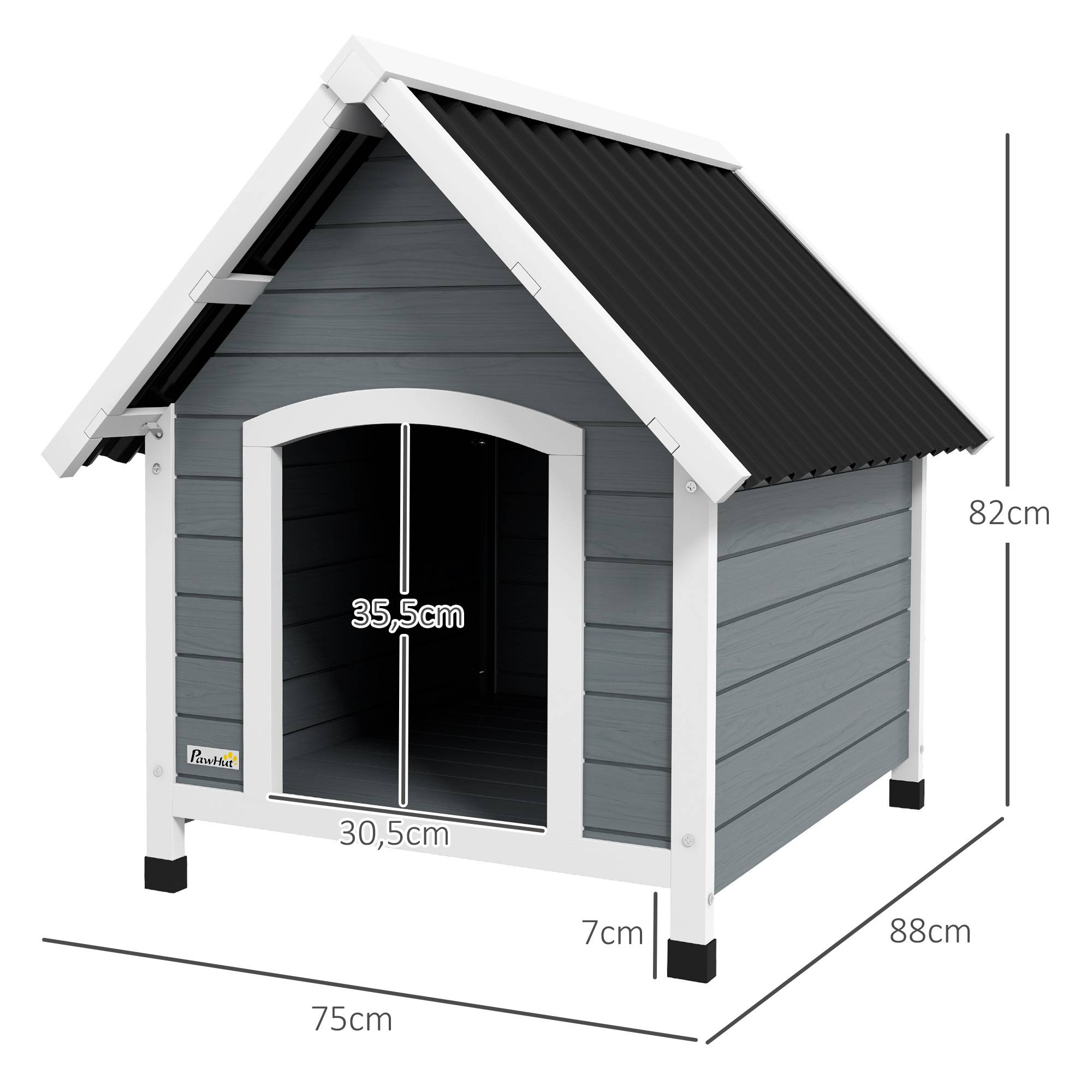 Niche extérieure bois massif pour chien abri surélevé plancher amovible 75x88x82cm gris - ComfortXL Outdoor Living - Image 5