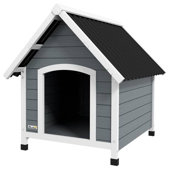 Niche extérieure bois massif pour chien abri surélevé plancher amovible 75x88x82cm gris - ComfortXL Outdoor Living - Image 2