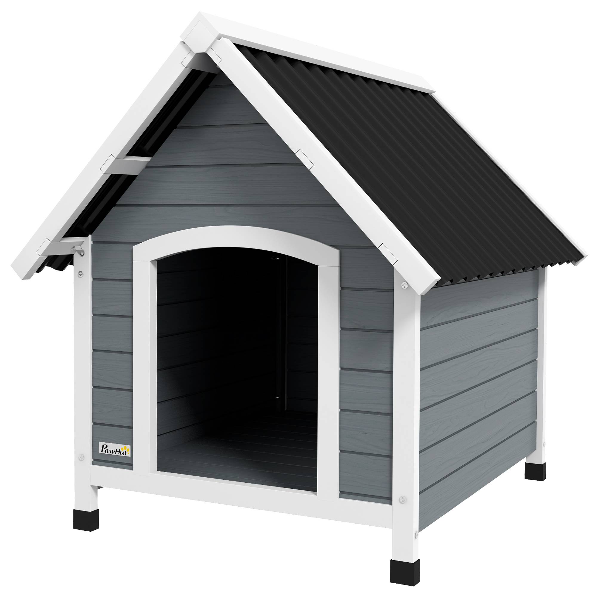 Niche extérieure bois massif pour chien abri surélevé plancher amovible 75x88x82cm gris - ComfortXL Outdoor Living - Image 2