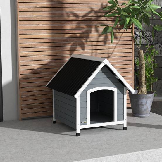 Niche extérieure bois massif pour chien abri surélevé plancher amovible 75x88x82cm gris - ComfortXL Outdoor Living - Image 10