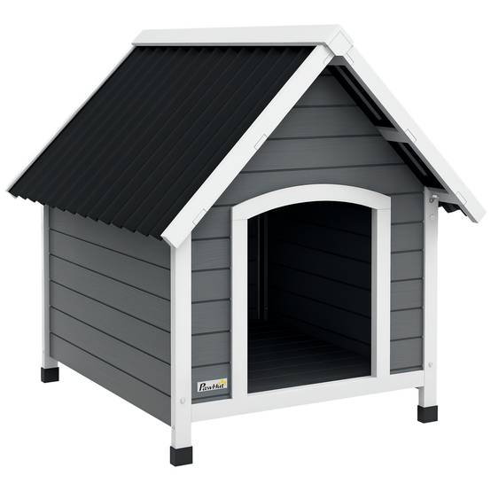 Niche extérieure bois massif pour chien abri surélevé plancher amovible 75x88x82cm gris - ComfortXL Outdoor Living - Image 1