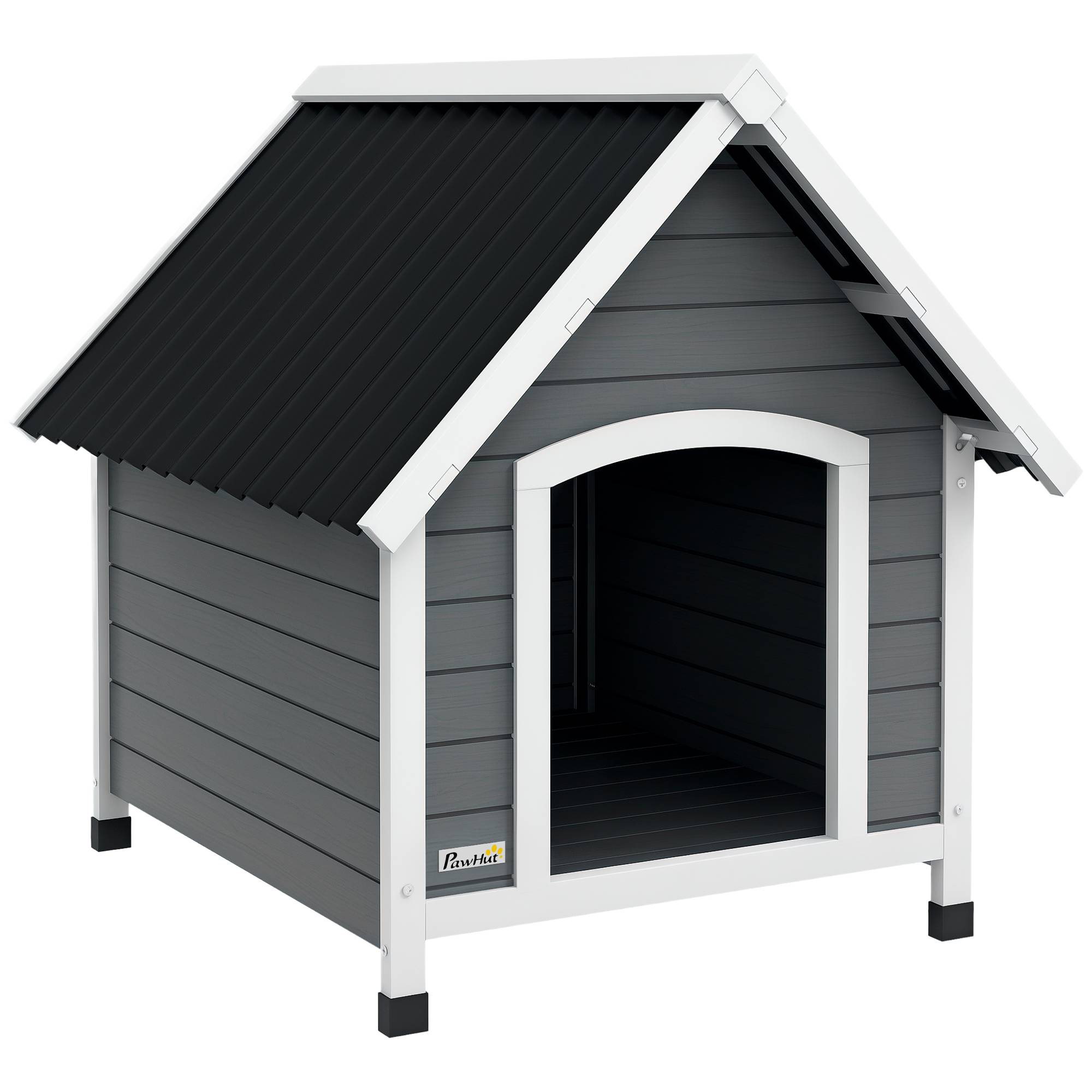 Niche extérieure bois massif pour chien abri surélevé plancher amovible 75x88x82cm gris - ComfortXL Outdoor Living - Image 1