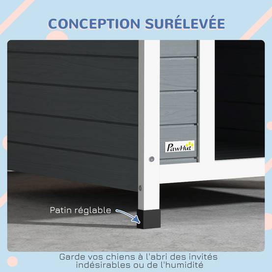 Niche extérieure bois massif pour chien abri surélevé plancher amovible 75x88x82cm gris - ComfortXL Outdoor Living - Image 9