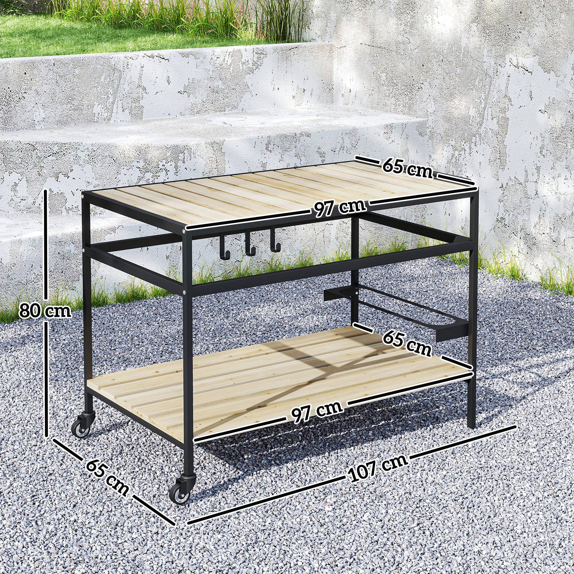 Desserte de jardin bois et acier noir et naturel 107 x 65 x 80 cm - PANGIVO - Image 5