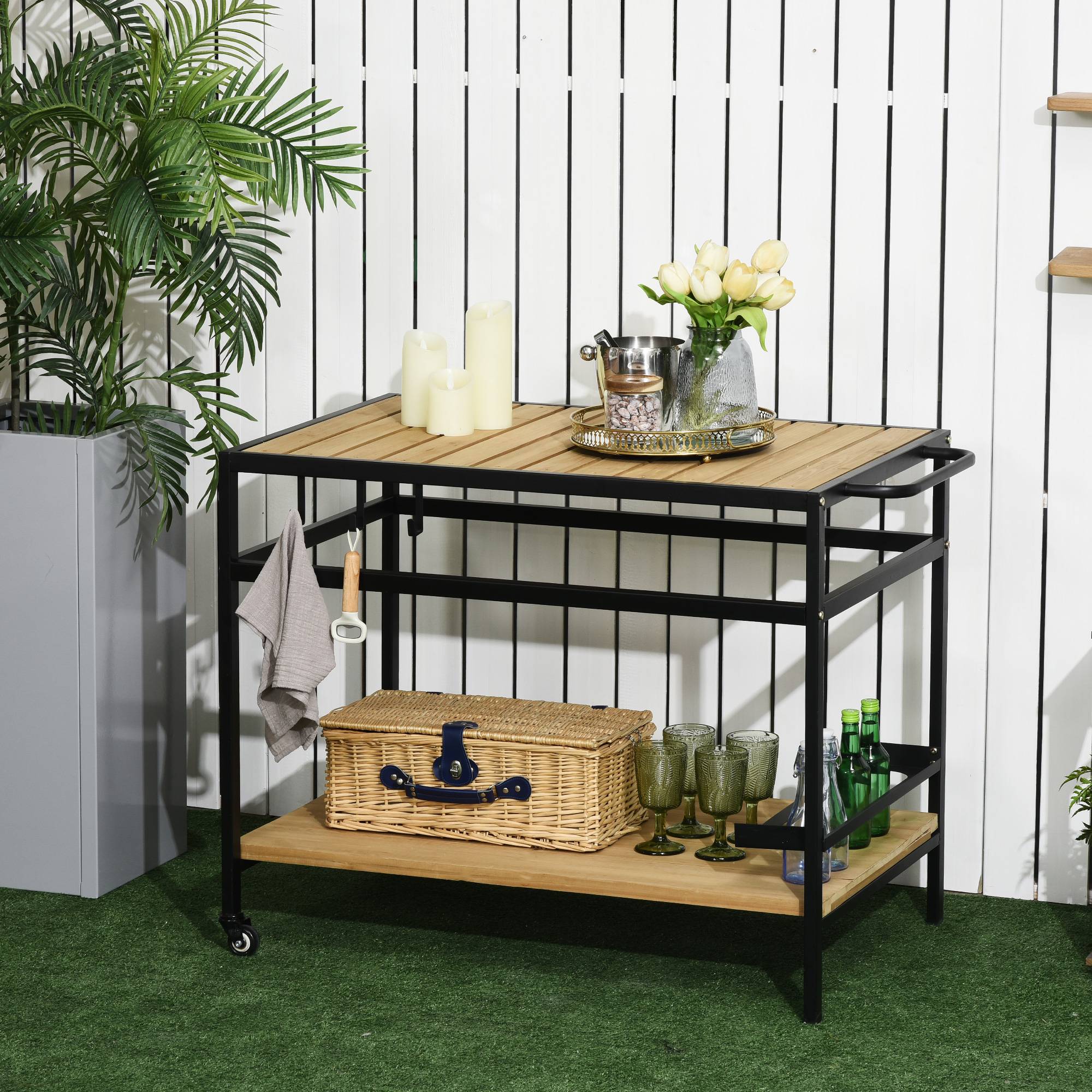 Desserte de jardin bois et acier noir et naturel 107 x 65 x 80 cm - PANGIVO - Image 3