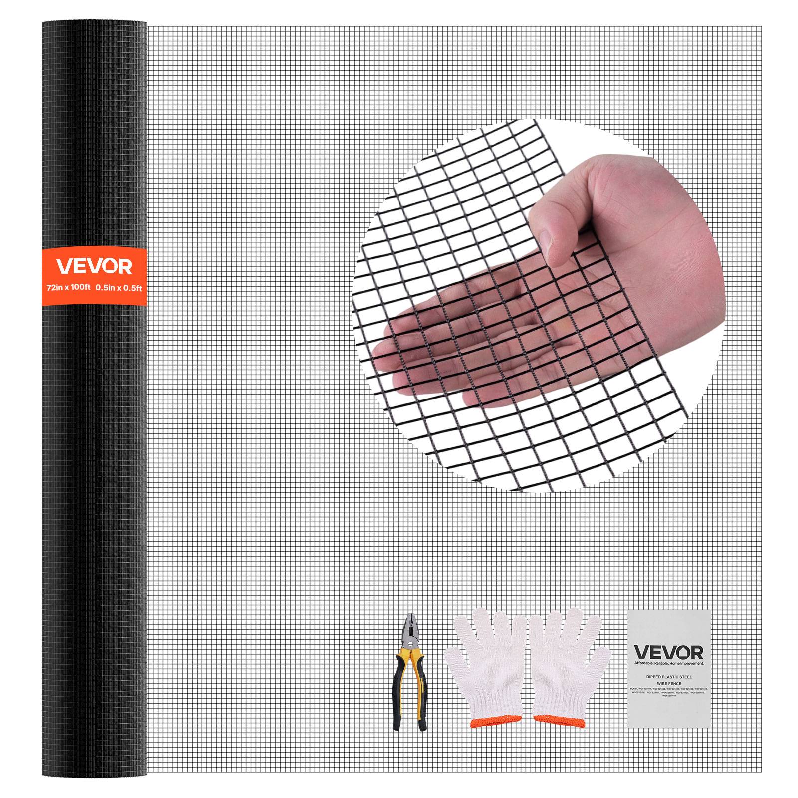 Vevor - VEVOR Grillage métallique noir soudé, maille 1,27 cm, 183 cm x 30,5 m, fil galvanisé revêtu PVC calibre 19 pour jardin, enclos et poulaillers. - Image 1