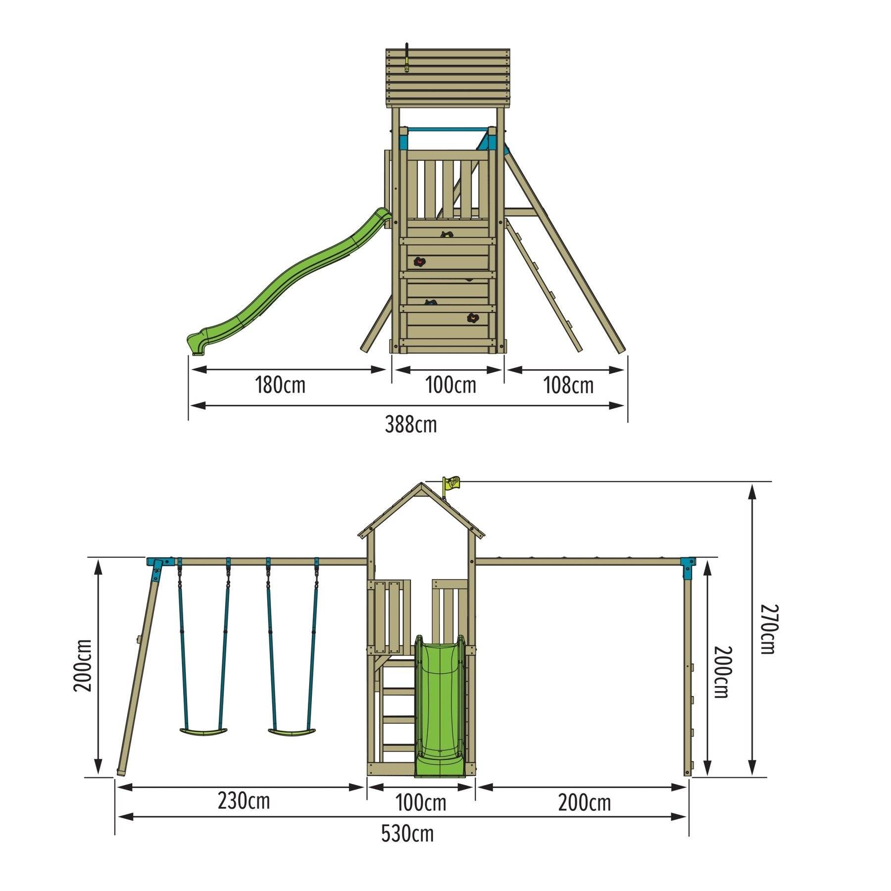 Aire de jeux TAMARIN SKYWOOD pont de singe - balançoire - toboggan - bois FSC® - Image 3