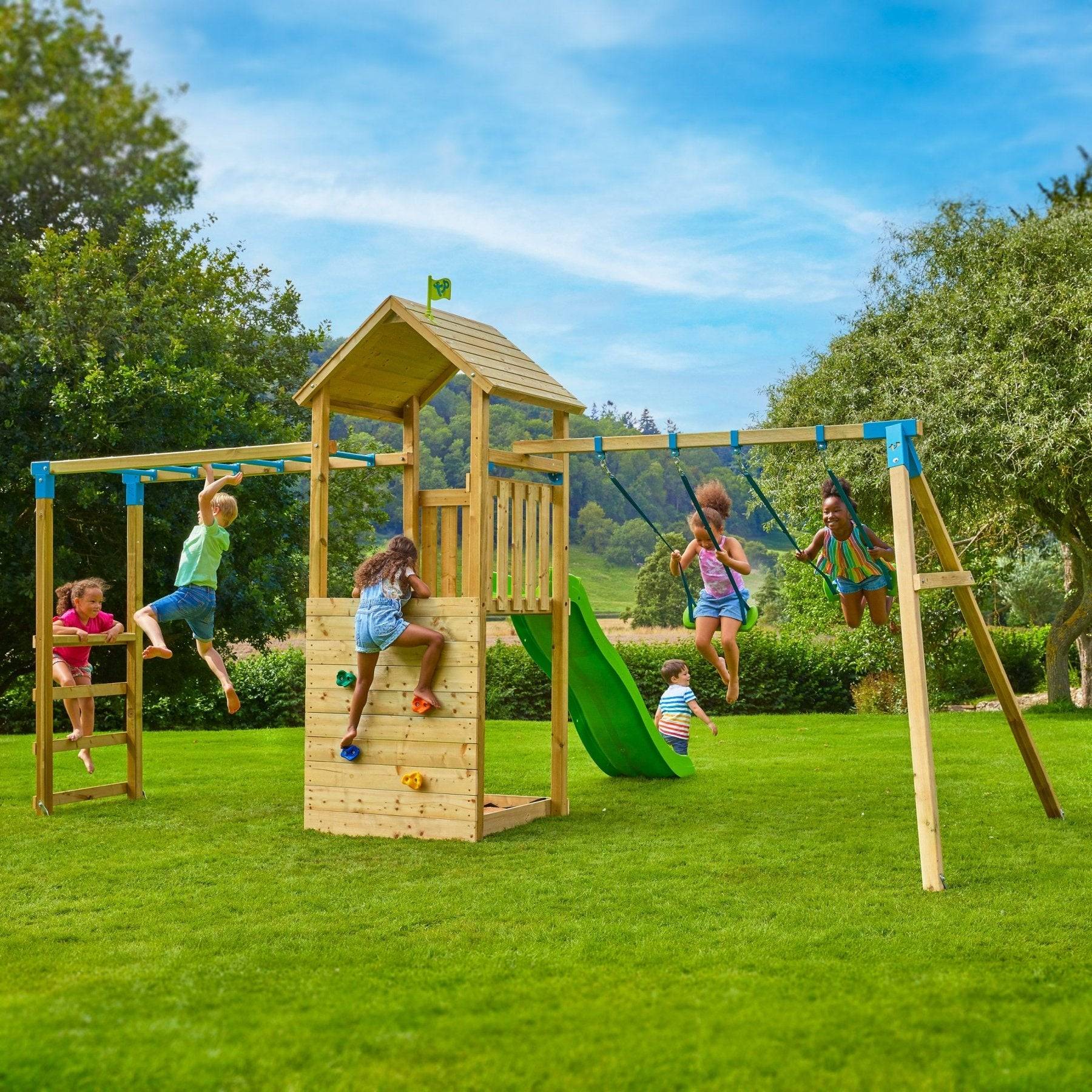 Aire de jeux TAMARIN SKYWOOD pont de singe - balançoire - toboggan - bois FSC®