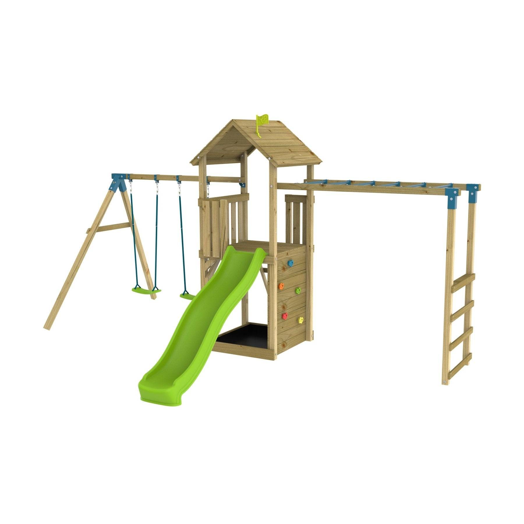 Aire de jeux TAMARIN SKYWOOD pont de singe - balançoire - toboggan - bois FSC® - Image 2