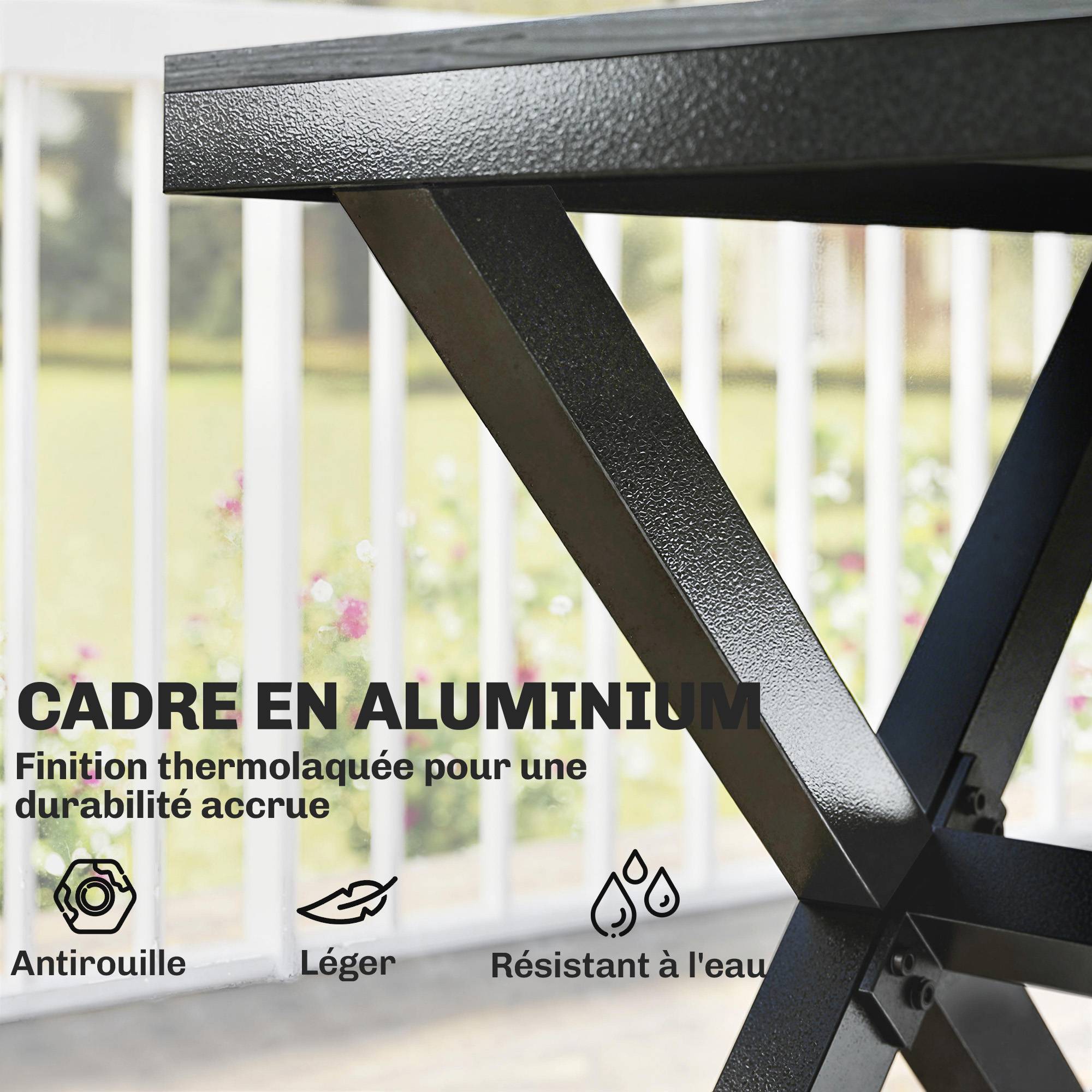 ComfortXL - Salon repas 7 pièces aluminium jardin lattes effet bois 160cm gris - ComfortXL Outdoor Living - Image 6