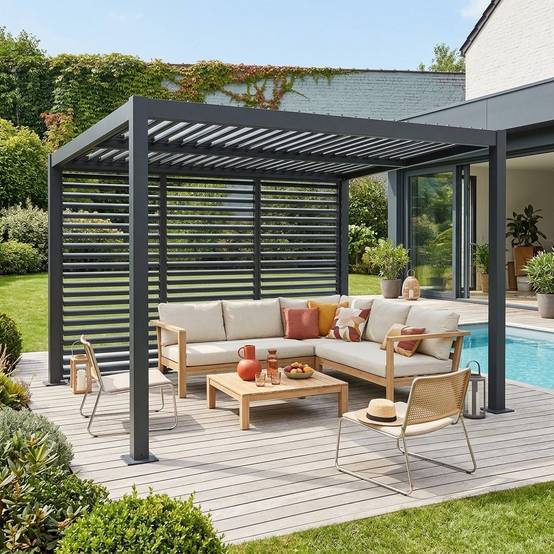 sweeek - Pergola bioclimatique aluminium et acier 4x3m + 3 persiennes 130cm anthracite Palace | sweeek - Image 1