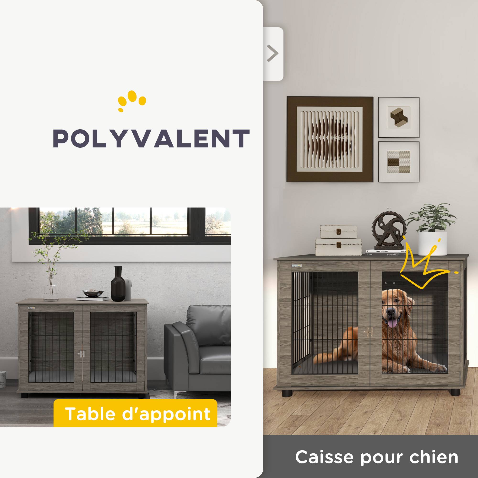 Sans Marque - Cage pour chien 2 en 1 table d'appoint avec coussin en peluche déhoussable porte verrouillable 100 x 60 x 73,5 cm gris - Image 7