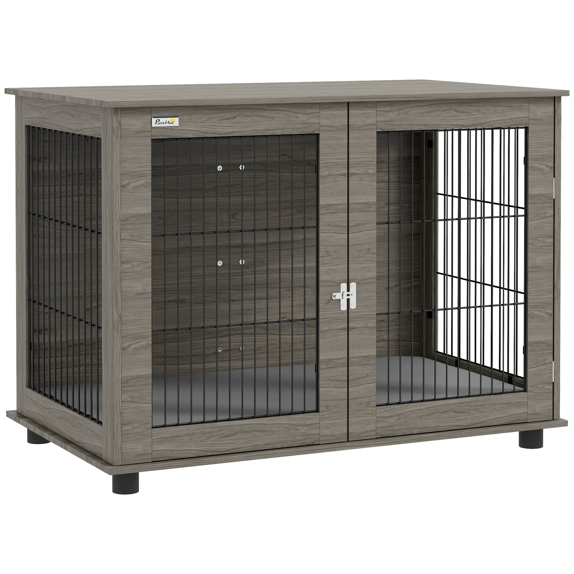Sans Marque - Cage pour chien 2 en 1 table d'appoint avec coussin en peluche déhoussable porte verrouillable 100 x 60 x 73,5 cm gris - Image 1
