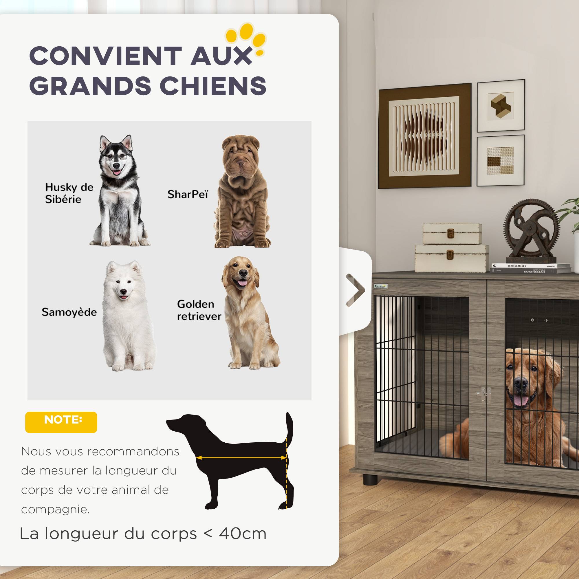 Sans Marque - Cage pour chien 2 en 1 table d'appoint avec coussin en peluche déhoussable porte verrouillable 100 x 60 x 73,5 cm gris - Image 6