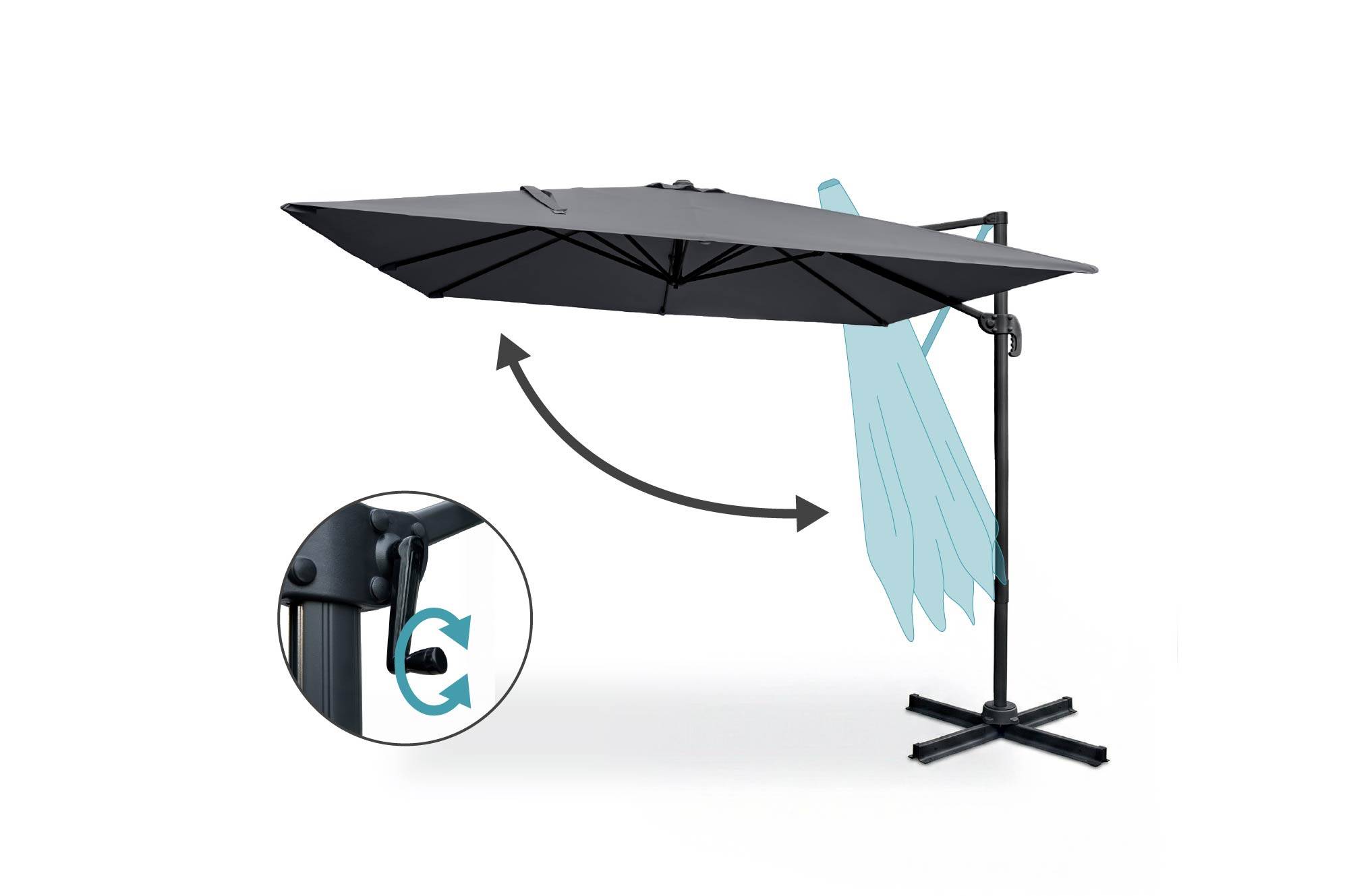 Cazeboo Parasol déporté 3x3 m NAVAGIO en aluminium - Rotatif 360° inclinable - Gris - Image 5
