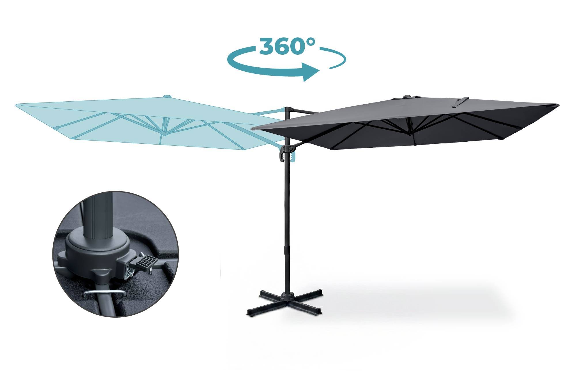 Cazeboo Parasol déporté 3x3 m NAVAGIO en aluminium - Rotatif 360° inclinable - Gris - Image 3