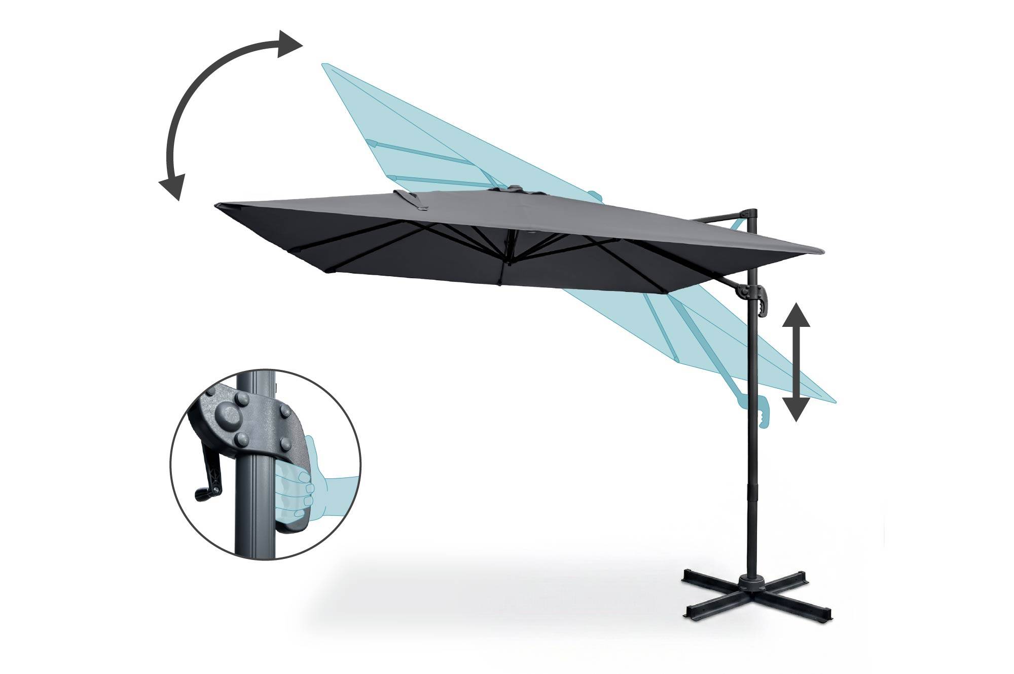 Cazeboo Parasol déporté 3x3 m NAVAGIO en aluminium - Rotatif 360° inclinable - Gris - Image 4